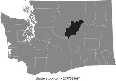 Black highlighted location map of the Douglas County inside gray administrative map of the Federal State of Washington, USA