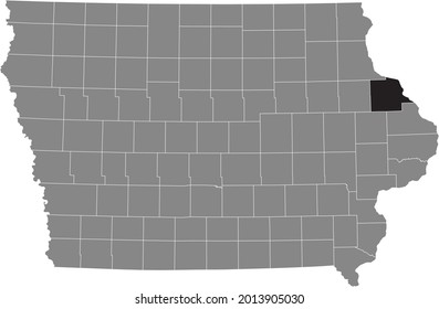 Black highlighted location map of the Dubuque County inside gray map of the Federal State of Iowa, USA