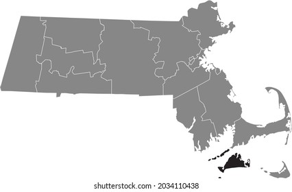 Black Highlighted Location Map Of The Dukes County Inside Gray Map Of The Federal State Of Massachusetts, USA