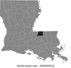 Black Highlighted Location Map Of The East Feliciana Parish Inside Gray Map Of The Federal State Of Louisiana, USA