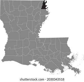 Black highlighted location map of the East Carroll Parish inside gray map of the Federal State of Louisiana, USA