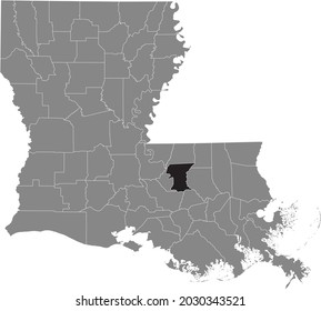 Black Highlighted Location Map Of The East Baton Rouge Parish Inside Gray Map Of The Federal State Of Louisiana, USA