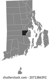 Black highlighted location map of the East Greenwich inside gray administrative map of the Federal State of Rhode Island, USA