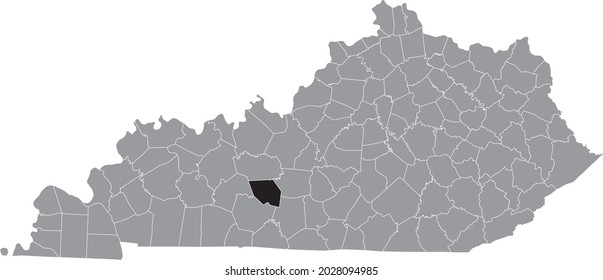 Black highlighted location map of the Edmonson County inside gray map of the Federal State of Kentucky, USA