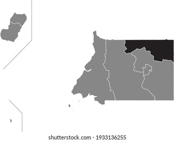Mapa de ubicación resaltado en negro de la provincia ecuatoguineana de Kié-Ntem dentro del mapa gris de la República de Guinea Ecuatorial