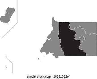 Black highlighted location map of the Equatoguinean Centro Sur province inside gray map of the Republic of Equatorial Guinea