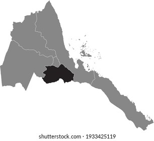 Black highlighted location map of the Eritrean Southern region inside gray map of the State of Eritrea
