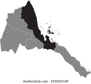 Mapa de ubicación resaltado en negro de la región eritrea del Mar Rojo Septentrional dentro del mapa gris del Estado de Eritrea
