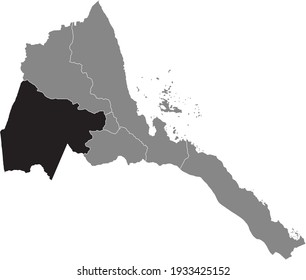 Mapa de ubicación resaltado en negro de la región eritrea Gash-Barka dentro del mapa gris del Estado de Eritrea