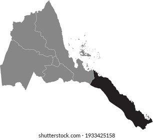 Black highlighted location map of the Eritrean Southern Red Sea region inside gray map of the State of Eritrea