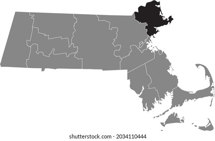 Black Highlighted Location Map Of The Essex County Inside Gray Map Of The Federal State Of Massachusetts, USA