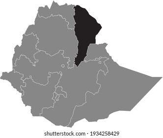 Black highlighted location map of the Ethiopian Afar Region inside gray map of the Federal Democratic Republic of Ethiopia