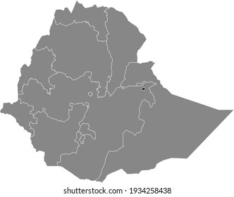 Black highlighted location map of the Ethiopian Harari Region inside gray map of the Federal Democratic Republic of Ethiopia