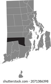 Black highlighted location map of the Exeter inside gray administrative map of the Federal State of Rhode Island, USA