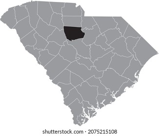 Black highlighted location map of the Fairfield County inside gray administrative map of the Federal State of South Carolina, USA