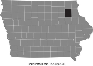 Black highlighted location map of the Fayette County inside gray map of the Federal State of Iowa, USA