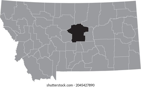 Black highlighted location map of the Fergus County inside gray map of the Federal State of Montana, USA