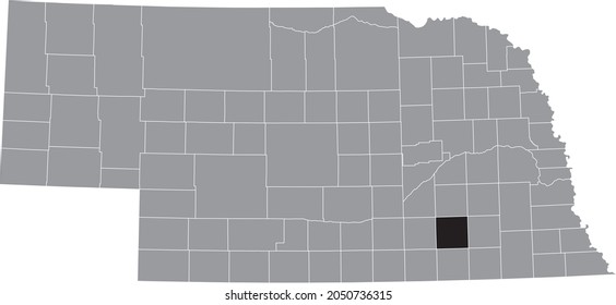 Black highlighted location map of the Fillmore County inside gray map of the Federal State of Nebraska, USA