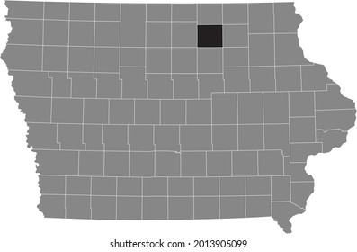 Black highlighted location map of the Floyd County inside gray map of the Federal State of Iowa, USA