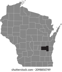 Black highlighted location map of the Fond du Lac County inside gray administrative map of the Federal State of Wisconsin, USA