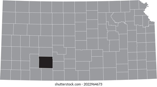 Black highlighted location map of the Ford County inside gray map of the Federal State of Kansas, USA