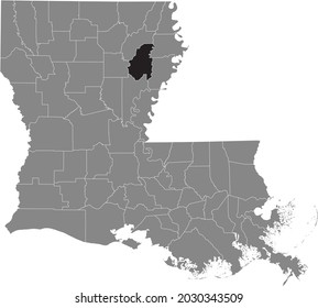 Mapa de ubicación resaltado en negro de la parroquia de Franklin dentro del mapa gris del estado federal de Louisiana, Estados Unidos