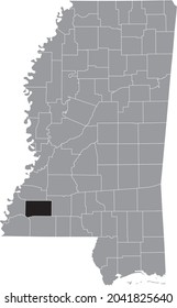 Mapa de ubicación resaltado en negro del condado de Franklin dentro del mapa gris del estado federal de Misisipi, Estados Unidos