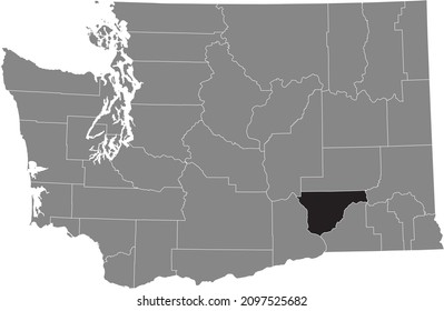 Black highlighted location map of the Franklin County inside gray administrative map of the Federal State of Washington, USA