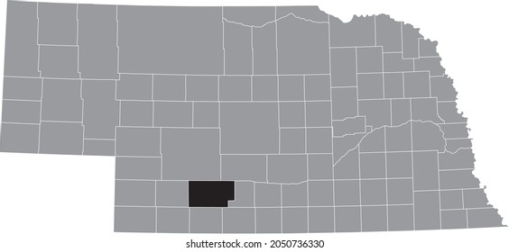 Black highlighted location map of the Frontier County inside gray map of the Federal State of Nebraska, USA