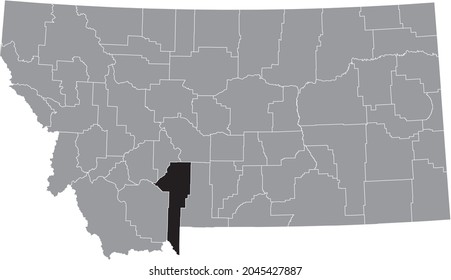 Black highlighted location map of the Gallatin County inside gray map of the Federal State of Montana, USA