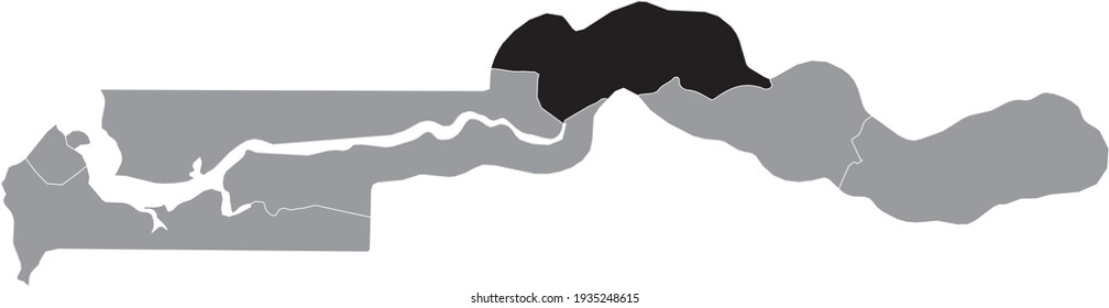 Black highlighted location map of the Gambian Kuntaur region inside gray map of the Republic of the Gambia
