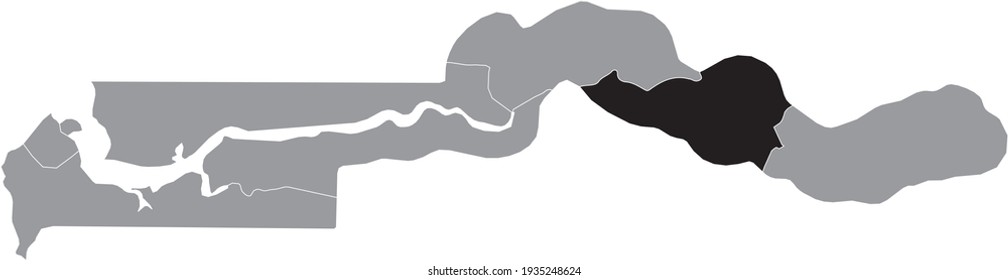 Black highlighted location map of the Gambian Janjanbureh region inside gray map of the Republic of the Gambia