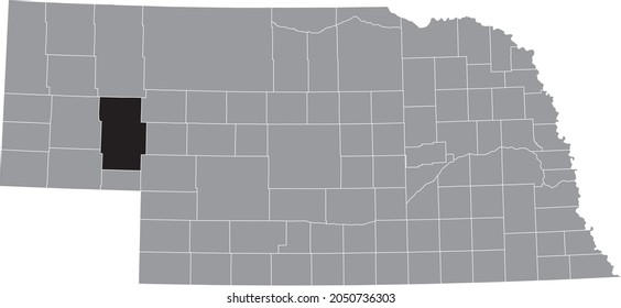 Mapa de ubicación resaltado en negro del condado de Garden dentro del mapa gris del estado federal de Nebraska, Estados Unidos