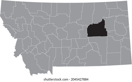 Black highlighted location map of the Garfield County inside gray map of the Federal State of Montana, USA