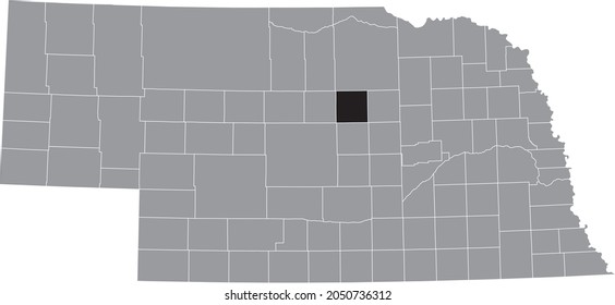 Black highlighted location map of the Garfield County inside gray map of the Federal State of Nebraska, USA