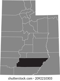 Schwarz hervorgehobene Standortkarte des Garfield County in grauer Verwaltungskarte des Bundesstaates Utah, USA