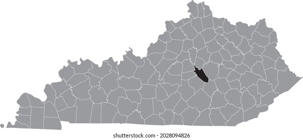 Black highlighted location map of the Garrard County inside gray map of the Federal State of Kentucky, USA