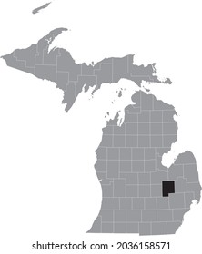 Black highlighted location map of the Genesee County inside gray map of the Federal State of Michigan, USA