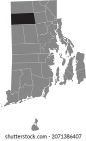 Black highlighted location map of the Glocester inside gray administrative map of the Federal State of Rhode Island, USA