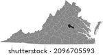 Black highlighted location map of the Goochland County inside gray administrative map of the Federal State of Virginia, USA