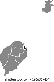 Black highlighted location map of the São Toméan Água Grande district inside gray map of the Democratic Republic of Sao Tome and Principe