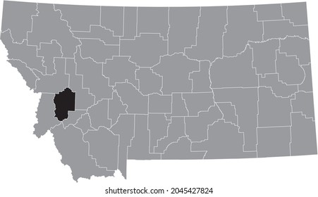 Black highlighted location map of the Granite County inside gray map of the Federal State of Montana, USA