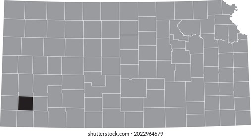 Black highlighted location map of the Grant County inside gray map of the Federal State of Kansas, USA