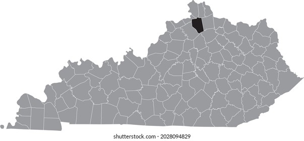 Black highlighted location map of the Grant County inside gray map of the Federal State of Kentucky, USA