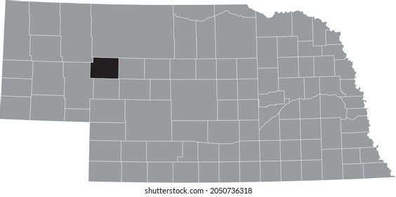 Mapa de ubicación resaltado en negro del Condado de Grant dentro del mapa gris del Estado Federal de Nebraska, Estados Unidos