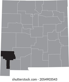 Black highlighted location map of the Grant County inside gray map of the Federal State of New Mexico, USA