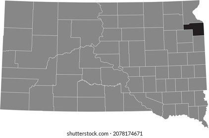 Black highlighted location map of the Grant County inside gray administrative map of the Federal State of South Dakota, USA