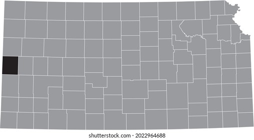 Schwarz hervorgehobene Standortkarte des Greeley County in grauer Karte des Bundesstaates Kansas, USA
