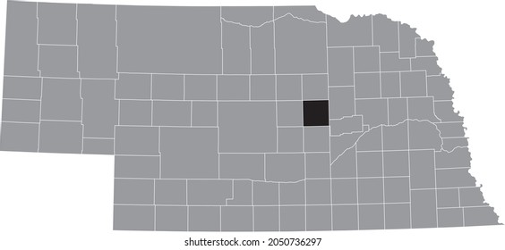 Mapa de ubicación resaltado en negro del condado Greeley dentro del mapa gris del estado federal de Nebraska, EE.UU.
