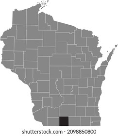 Mapa de ubicación resaltado en negro del Condado Verde dentro del mapa administrativo gris del Estado Federal de Wisconsin, Estados Unidos